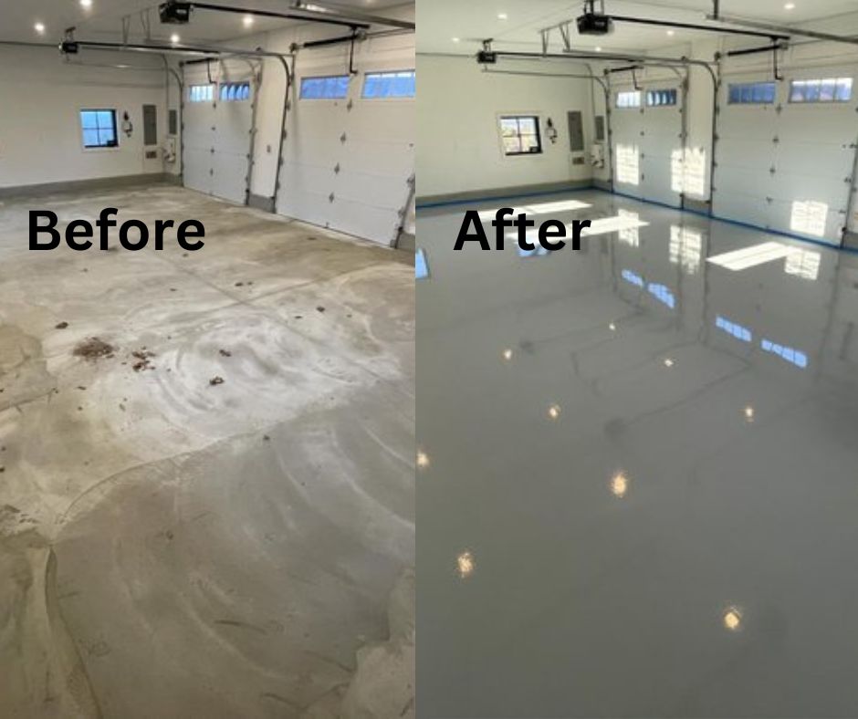 Garage Floor Transformation before and after comparison